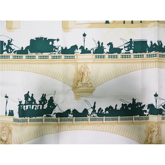 Hermes Les Ponts de Paris Silk Scarf in Green and Gold - Picture 8 of 12